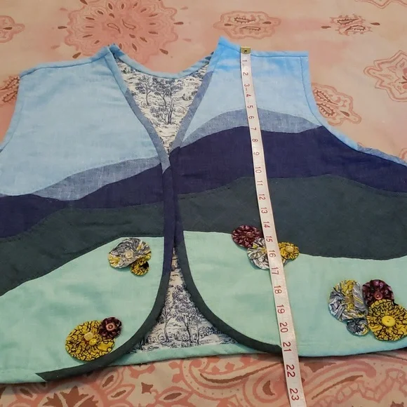 Vintage Vest Floral Flower Trees Mountains River Lake - Picture 15 of 16